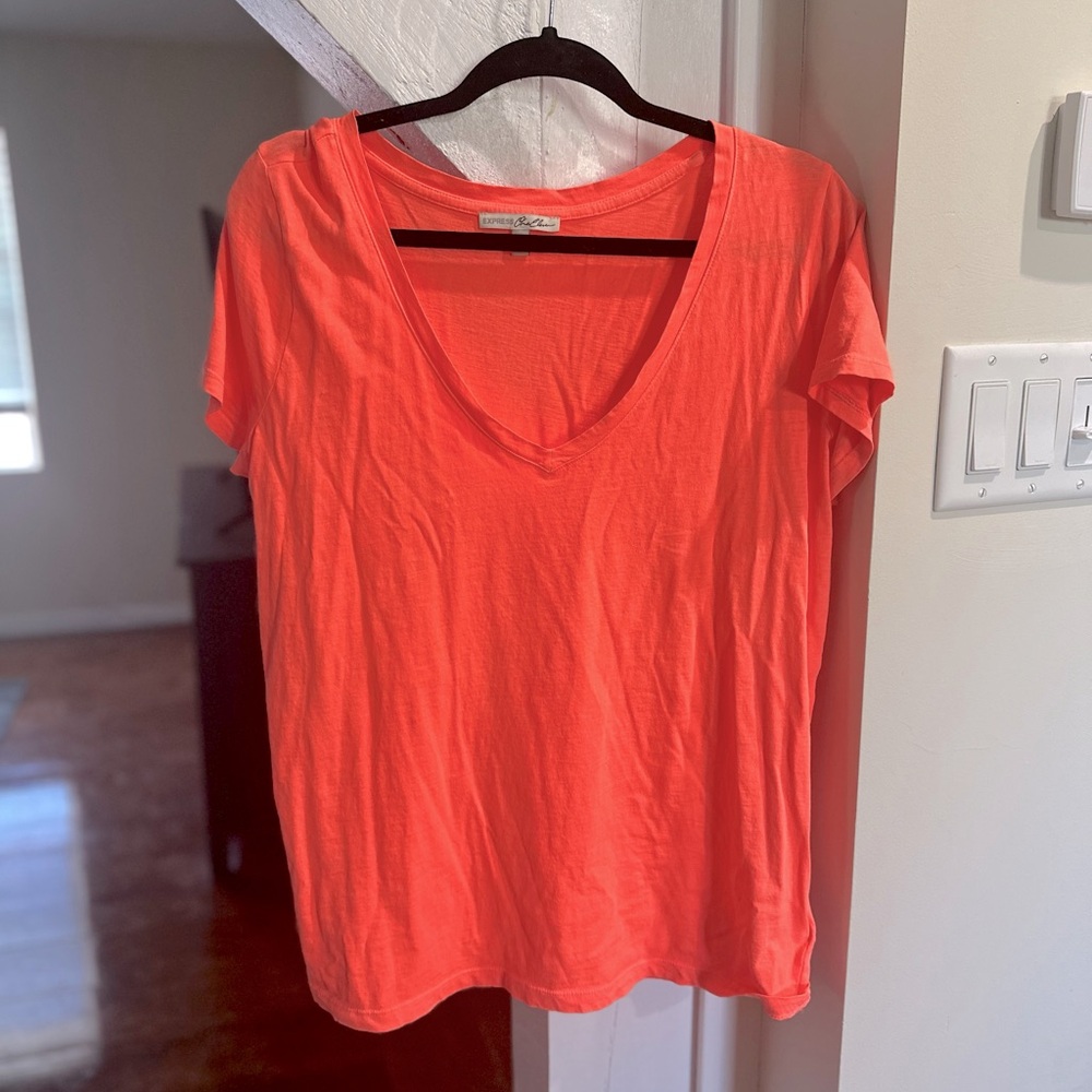 Neon coral V neck Tee